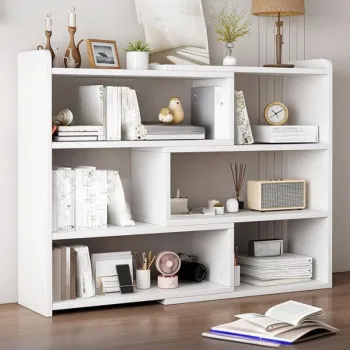 RESIGILAT - Biblioteca cu 6 compartimente, rotativa, cu lungime reglabila si extensibila, (60-120)x17x80cm, alb imagine