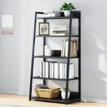 RESIGILAT - Biblioteca moderna tip scara, cadru metalic si blat MDF, 4 sau 5 rafturi imagine