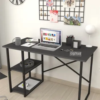 RESIGILAT - Birou de Lucru cu 2 Niveluri si Rafturi Integrate, Cadru Metalic, 120 x 60 x 75 cm imagine