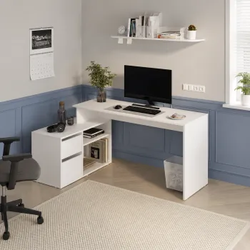 RESIGILAT - Birou modern 139x51x75 cm, cu corp de depozitare 92x40x53 cm, pentru birou, office sau home office imagine