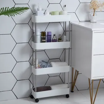 RESIGILAT-Carucior organizator slim, portabil, cu 4 rafturi, alb imagine