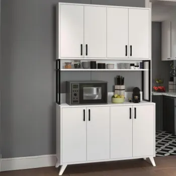 RESIGILAT - Dulap multifunctional cu 8 usi, 120x40x202 cm, alb, cu structura metalica rezistenta imagine