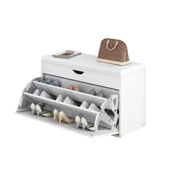 RESIGILAT - Dulap pentru pantofi tip bancheta, 100 x 34 x 51 cm, Alb/Maro imagine