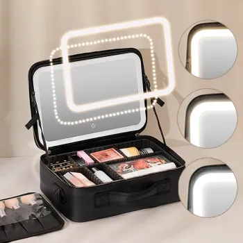 RESIGILAT - Geanta Cosmetica Pentru Make-up cu Oglinda LED  cu Touch, 26x23x11 cm imagine