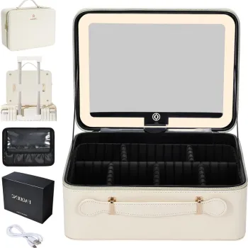 RESIGILAT - Geanta Cosmetica Pentru Make-up cu Oglinda LED  cu Touch, 26x23x11 cm imagine