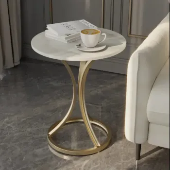 RESIGILAT - Masa Cafea Alb Auriu cu design minimalist si cadru metalic elegant 55 X 40 cm imagine