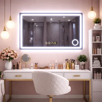 RESIGILAT - Oglinda LED premium, 90x70 cm, iluminare reglabila, lupa, touch, dezaburire, ceas imagine
