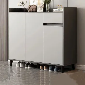 RESIGILAT - Pantofar tip dulap pentru hol, design minimalist, alb/gri imagine