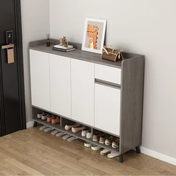 RESIGILAT - Pantofar tip dulap pentru hol, design minimalist, alb/gri imagine