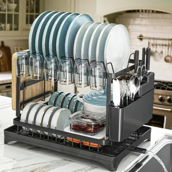 RESIGILAT - Scurgator vase, design auto-draining, organizator compact, negru, 42x30x29cm imagine