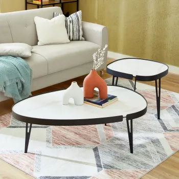 RESIGILAT - Set 2 Masute de Cafea Moderne din Piatra Sinterizata, Finisaj Lucios, Rezistente la Caldura si Pete, Design Elegant pentru Living imagine