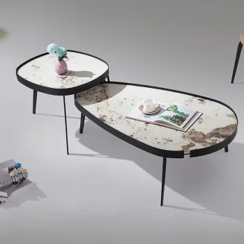 RESIGILAT - Set 2 Masute de Cafea Moderne din Piatra Sinterizata, Finisaj Lucios, Rezistente la Caldura si Pete, Design Elegant pentru Living imagine