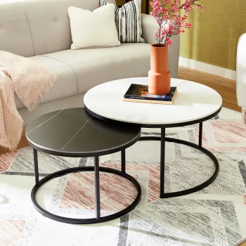 RESIGILAT - Set 2 masute de cafea rotunde din piatra sinterizata imagine