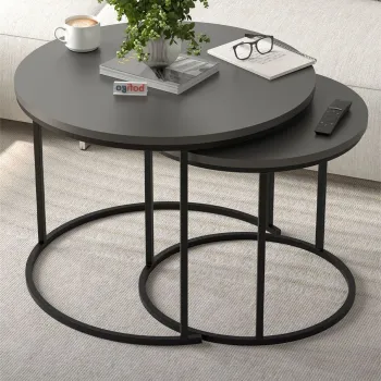 RESIGILAT - Set 2 Masute Suprapuse pentru Living, Masute de Cafea si Laterale cu Cadru Metalic imagine