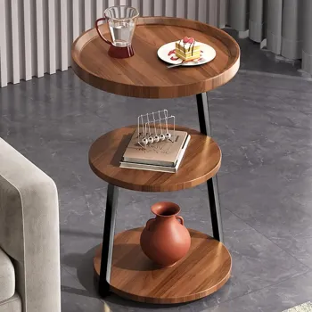 RESIGILATE - Masuta de cafea pentru living cu 3 polite rotunde, MDF, 62cm, negru/wenge imagine