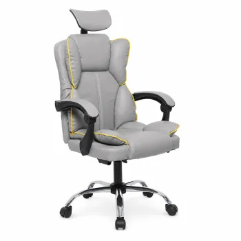 Scaun Birou Ergonomic Directorial Gri Piele Ecologica Spatar Reglabil 90-145 imagine