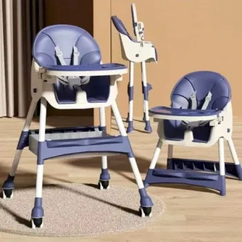 Scaun de Masa pentru Bebelusi si Copii cu Roti, Telescopic, Pliabil, Masuta Reglabila, Suport Picioare, Scaun cu Invelis Piele Artificiala, Centura Siguranta, Spatiu Depozitare, 97x73x65 cm, imagine