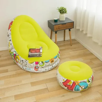 Scaun gonflabil graffiti cu taburet 116 x 96 x 83 cm imagine