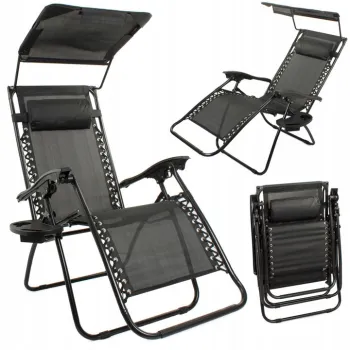 Scaun sezlong rabatabil cu parasolar 122x64x97 cm - pernuta, suport bautura, textilena rezistenta imagine