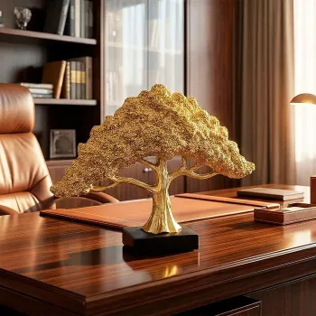 Sculptura decorativa Arborele Fortunei Divine, auriu, din rasina, 23 cm imagine