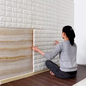 Set 10 x Tapet 3D caramizi albe, auto-adeziv pentru interior, 70 x 77 cm, 5mm grosime imagine