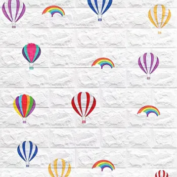 Set 10 x Tapet 3D caramizi albe cu desene, auto-adeziv pentru camera de copii, 70 x 77 cm imagine