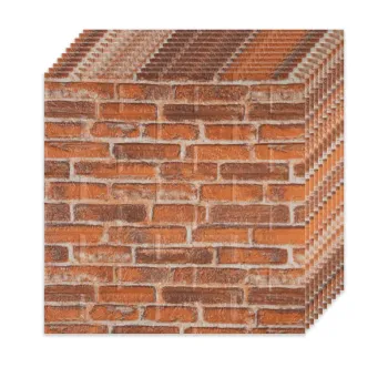 Set 10 x Tapet 3D caramizi portocalii, auto-adeziv pentru interior, 70 x 77 cm, 5mm grosime imagine