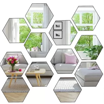 Set 12 oglinzi acrilice autoadezive decorative forma hexagon, diametru 12.5 si 23 cm imagine