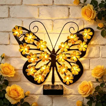 Set 2  Fluturi Solari Decorativi de Pus pe Perete sau Gard, cu Lumini LED imagine