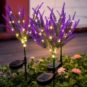 Set 2 Lampi Solara de gradina tip lavanda, Iluminare LED alb cald, rezistenta la apa IP65 imagine