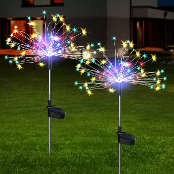 Set 2 Lampi solare artificii cu suport metalic, 100 LED imagine