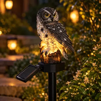 Set 2 Lampi Solare Bufnita Alba pentru Gradina, Lumina Calda, Tarusuri 45 cm imagine