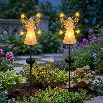 Set 2 Lampi Solare Decor Ingeras cu Flori pentru Gradina Multicolor Lumina Calda imagine