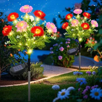 Set 2 Lampi Solare Decorative Bujori 60cm cu LED Alb Cald Gradina imagine