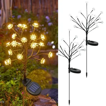Set 2 Lampi Solare Decorative Ramura cu Flori LED 65cm IP66 Iluminare Calda Automata imagine