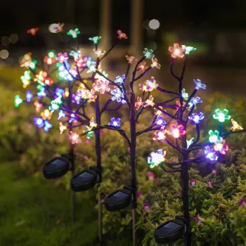 Set 2 Lampi Solare Decorative Ramura cu Flori LED 65cm IP66 Iluminare Calda/multicolor Automata imagine