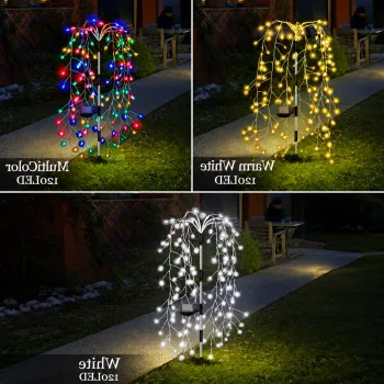 Set 2 Lampi Solare Decorative tip Salcie 120 LED-uri Lumina Calda Rece Multicolor pentru Curte Gradina imagine