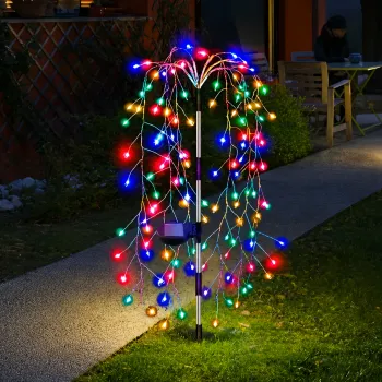 Set 2 Lampi Solare Decorative tip Salcie 120 LED-uri Lumina Calda Rece Multicolor pentru Curte Gradina imagine