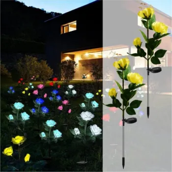 Set 2 Lampi Solare Decorative Tip Trandafiri Galbeni - Iluminare LED, Design Elegant si Functionare Automata imagine