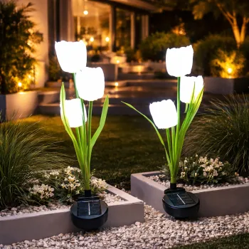 Set 2 lampi Solare Gradina Tip Lalea - 30 cm, 30 lm, Iluminare Alba imagine