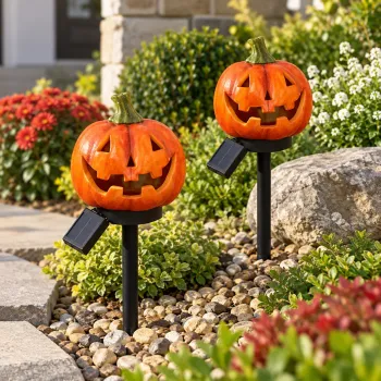 Set 2 Lampi Solare Halloween Dovleac pentru Gradina Decor Exterior LED imagine