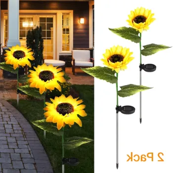 Set 2 Lampi solare LED de tip floarea soarelui pentru exterior, gradina, curte, gazon, imagine