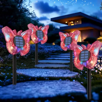 Set 2 Lampi Solare LED Fluture RGB 37cm Montaj Perete Sol IP65 5W 4 Culori imagine