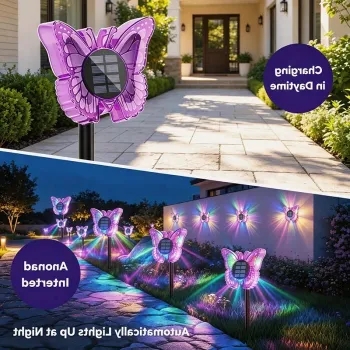 Set 2 Lampi Solare LED Fluture RGB 37cm Montaj Perete Sol IP65 5W 4 Culori imagine