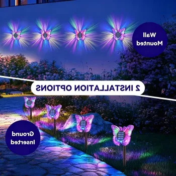 Set 2 Lampi Solare LED Fluture RGB 37cm Montaj Perete Sol IP65 5W 4 Culori imagine