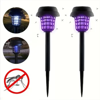 Set 2 Lampi solare  LED si capcana pentru insecte, senzor de lumina, grila de siguranta, buton Off/On1/On2, 600 mAh imagine