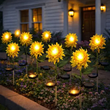 Set 2 lampi solare model Crizantema 80 cm pentru gradina iluminare decorativa exterior imagine