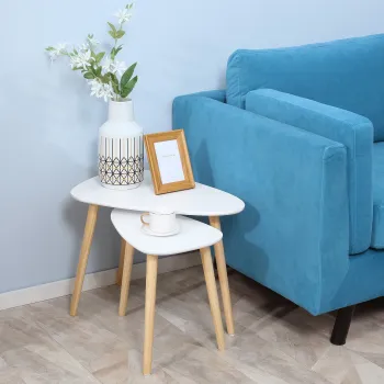 Set 2 masute de cafea stil nordic, design modern, MDF si lemn , alb si natural imagine