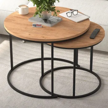 Set 2 masute Hilal Zigon, masute cafea 60 x 50 cm, stil Zigon se imping una sub alta, picioare metalice + blat PAL melaminat 18 mm clasa E1, perfecte living birou sau apartament mic, stil modern scandinav imagine