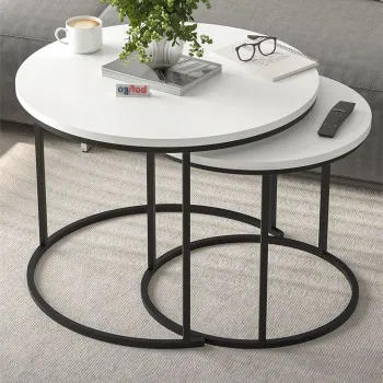 Set 2 masute Hilal Zigon, masute cafea 60 x 50 cm, stil Zigon se imping una sub alta, picioare metalice + blat PAL melaminat 18 mm clasa E1, perfecte living birou sau apartament mic, stil modern scandinav imagine